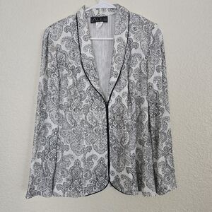 Alex Evenings White Black Metallic Paisley Print Vintage Jacket size 10